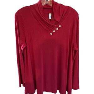 Leo Rosi red long sleeve light weight button accent